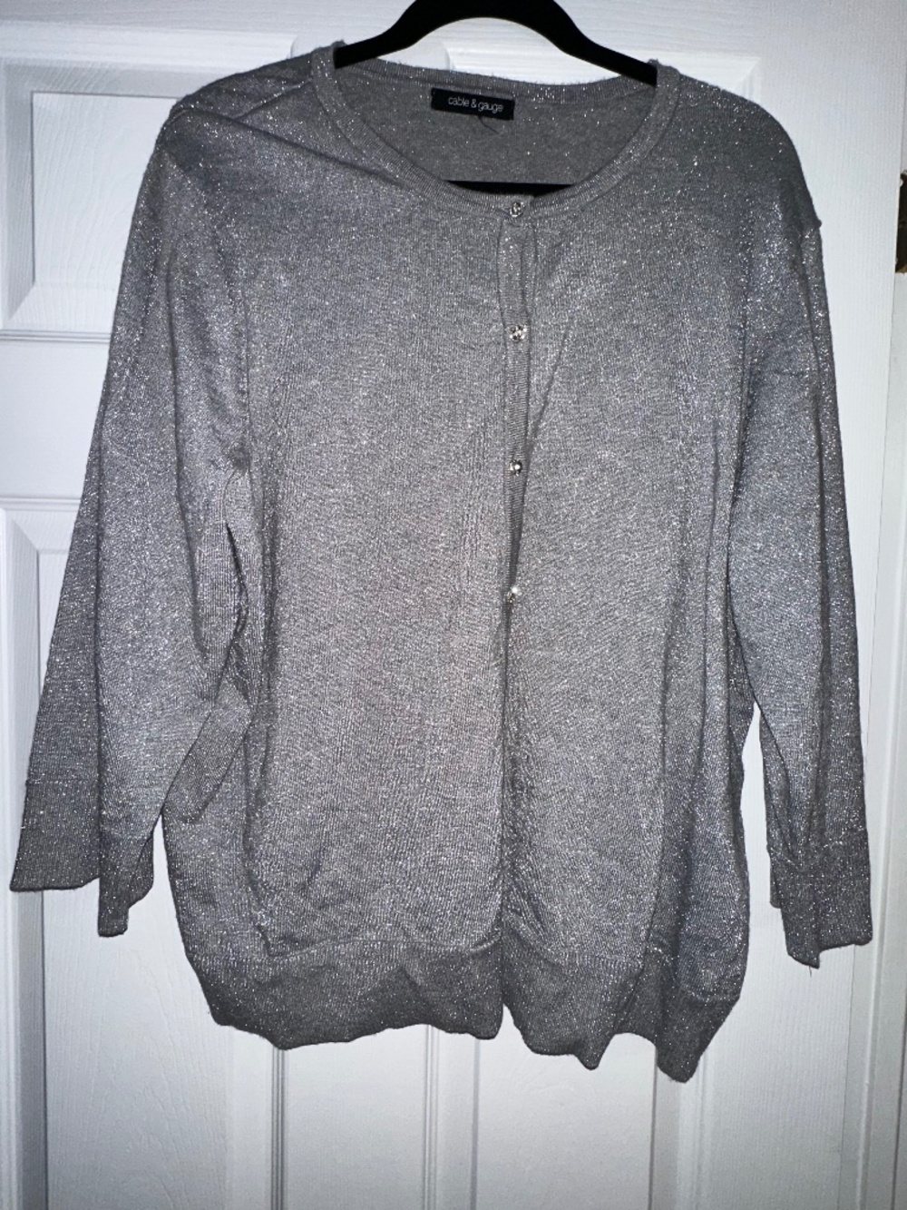 Cable & Gauge Silver Cardigan – XL, Diamond Buttons